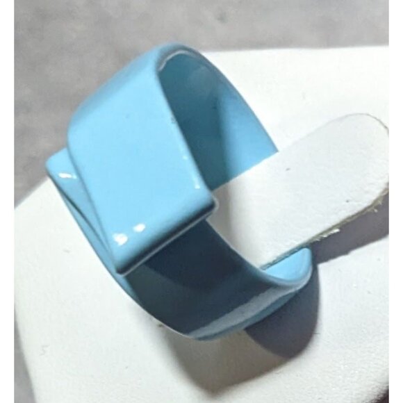 Abstract Blue Metal Enamel Finished Fashion Ring Size 8 - Picture 10 of 12